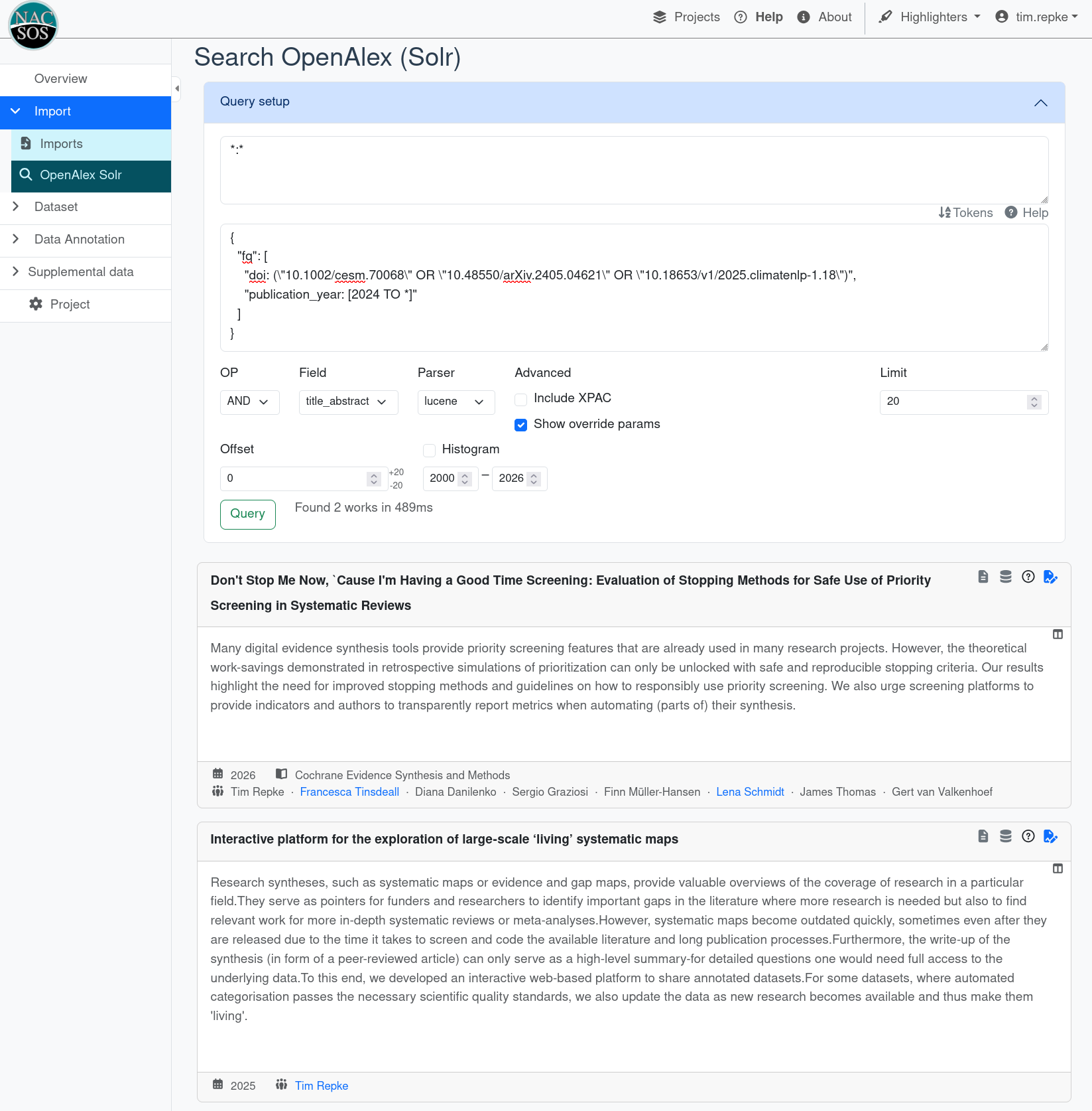 OpenAlex extended query interface